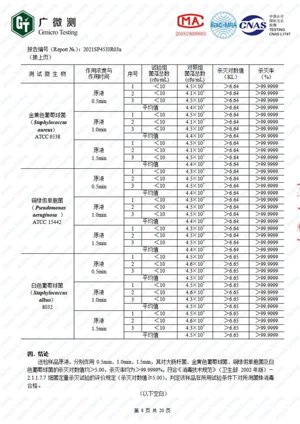 金黄色葡萄球菌—杀菌率99.999%